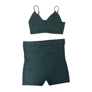 PINK Victoria's Secret Deep Green Ribbed Set Size Large